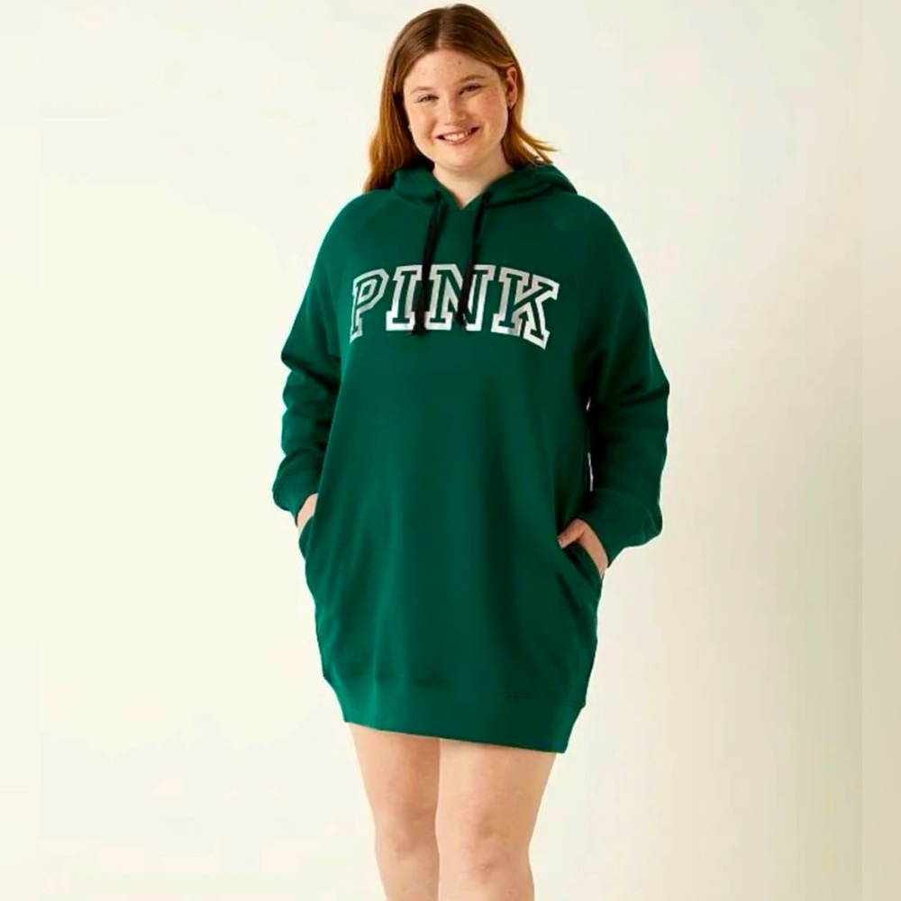 VS Pink Metallic Logo Hoodie Sweatshirt Dress Green Size XS